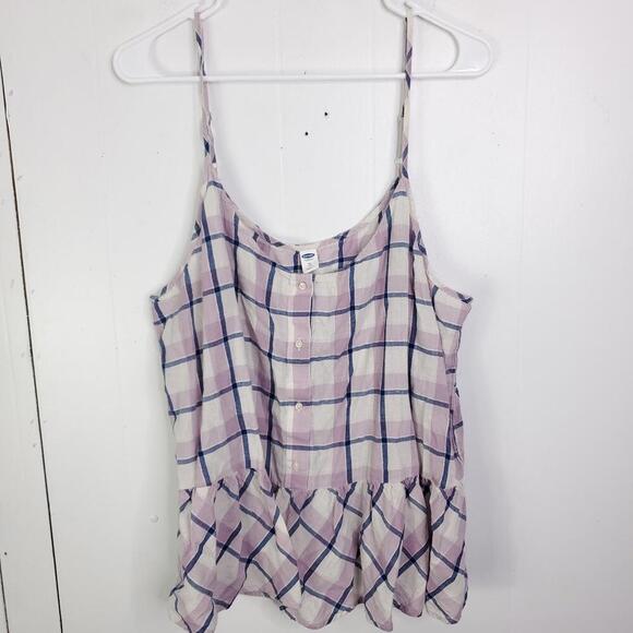 Old Navy Top Womens XL Peplum Button Front Plaid Flowy Summer Casual Purple - Picture 1 of 8